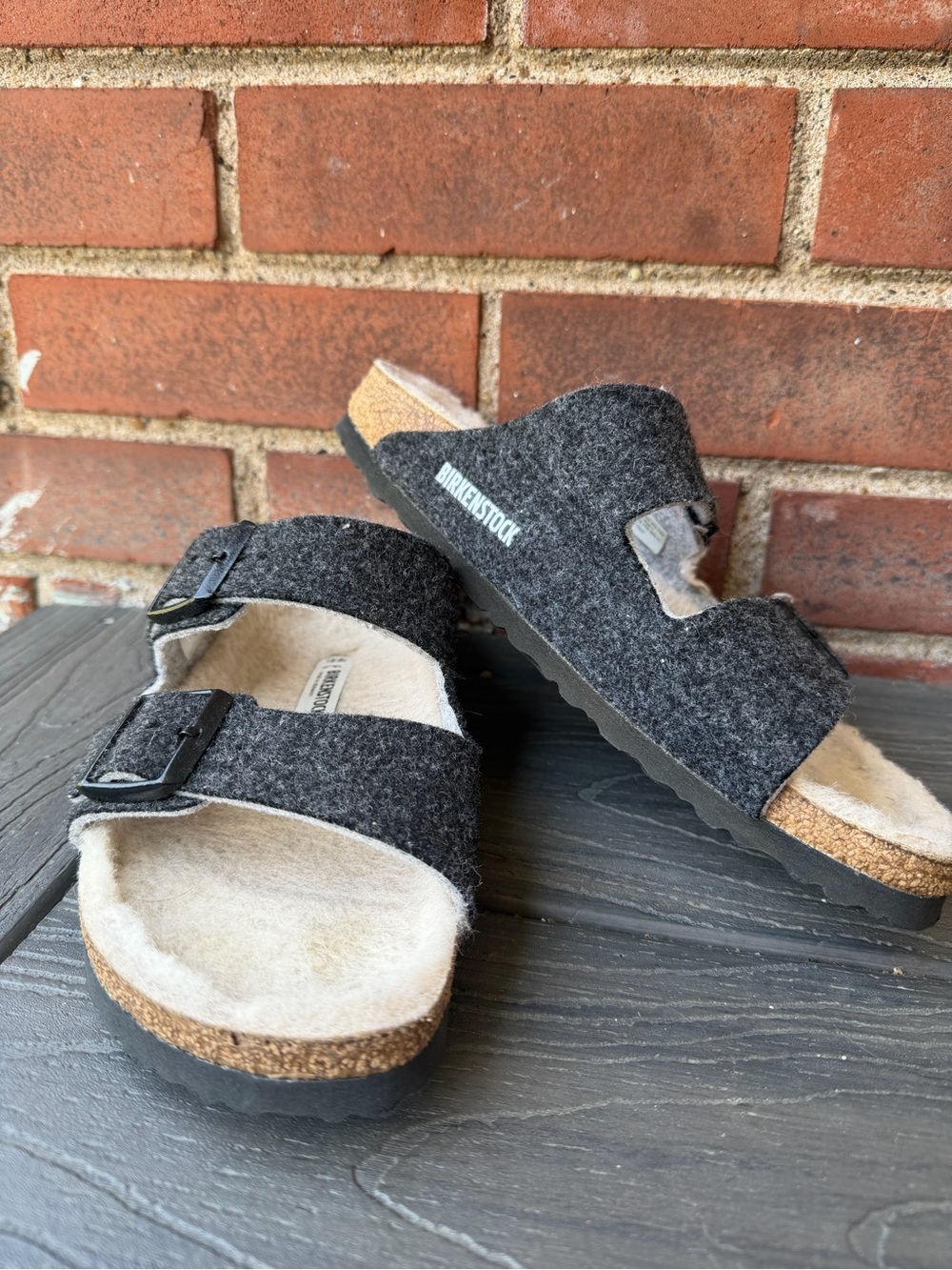 Birkenstock Arizona Rivet Wool Felt Sandals EU 40 Gray Anthracite Cozy Slides - Picture 3 of 13